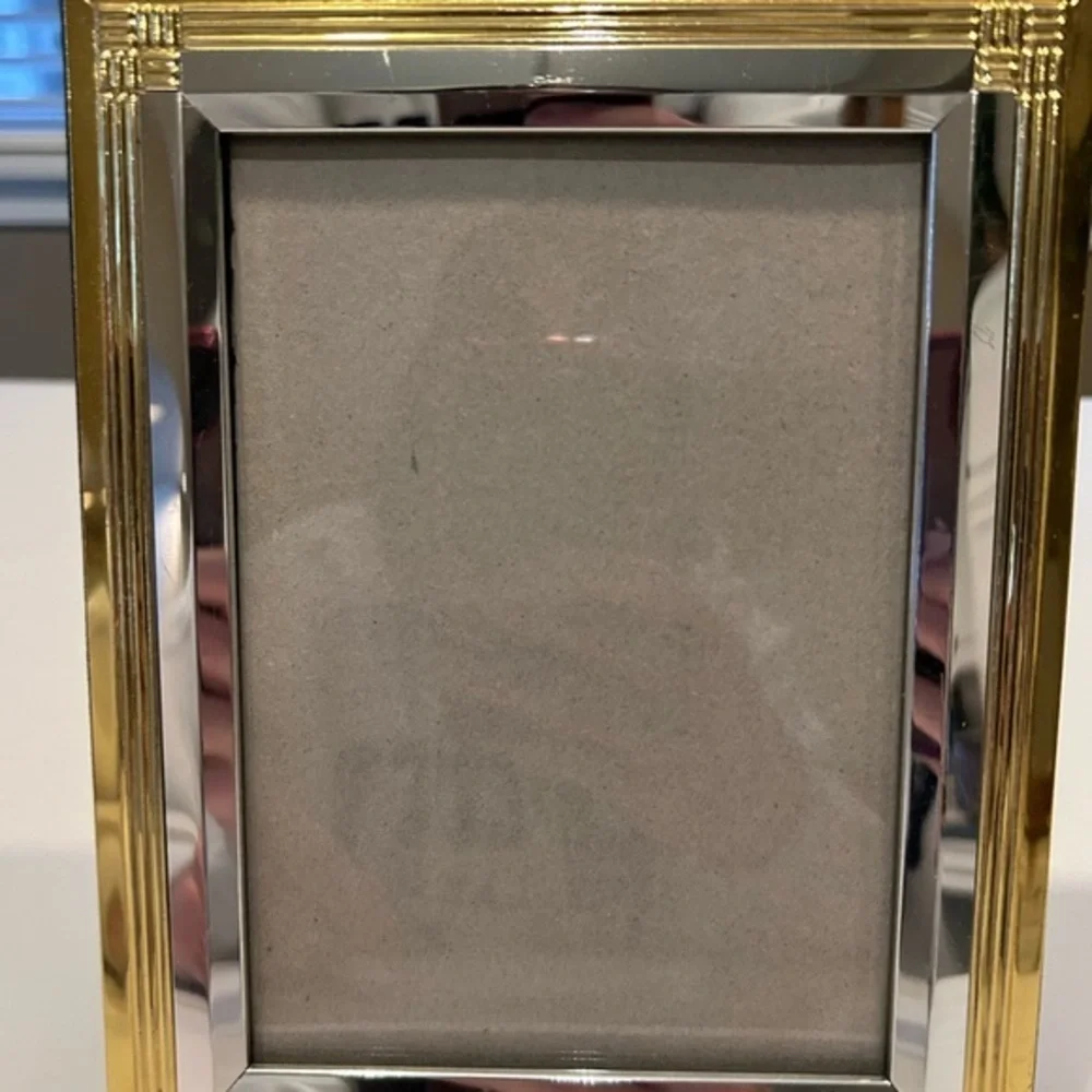 BURNES OF BOSTON 5 X 7 SILVER & GOLD FRAME WITH VELVET BACK AND STAND
